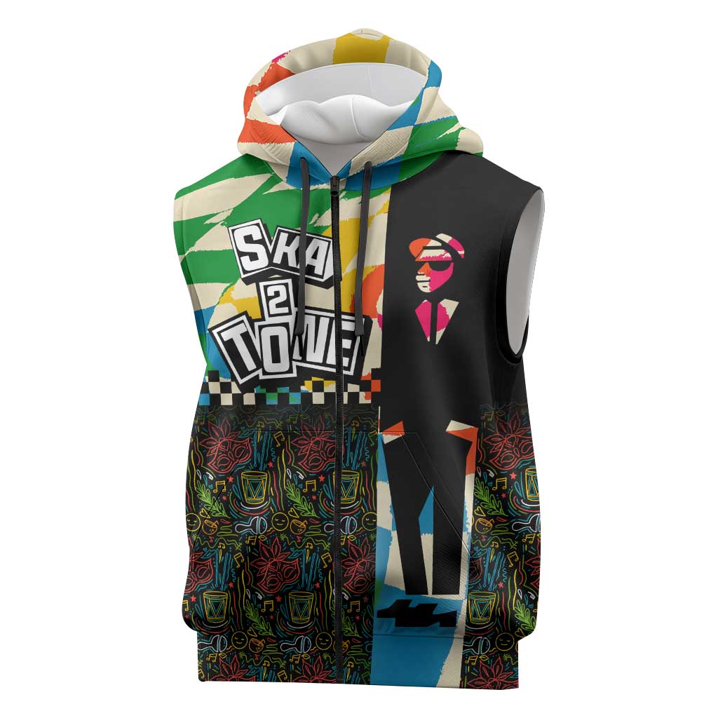 Ska Two Tone Sleeveless Zip Hoodie with Colorful Checkerboard Music Art Carnival Festival - Wonder Print Shop