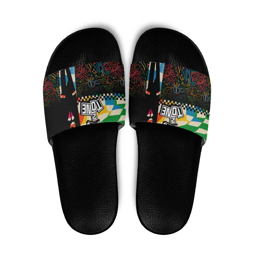 Ska Two Tone Slide Sandals with Colorful Checkerboard Music Art Carnival Festival - Wonder Print Shop