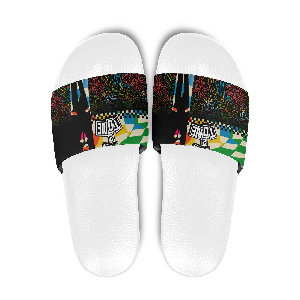 Ska Two Tone Slide Sandals with Colorful Checkerboard Music Art Carnival Festival - Wonder Print Shop
