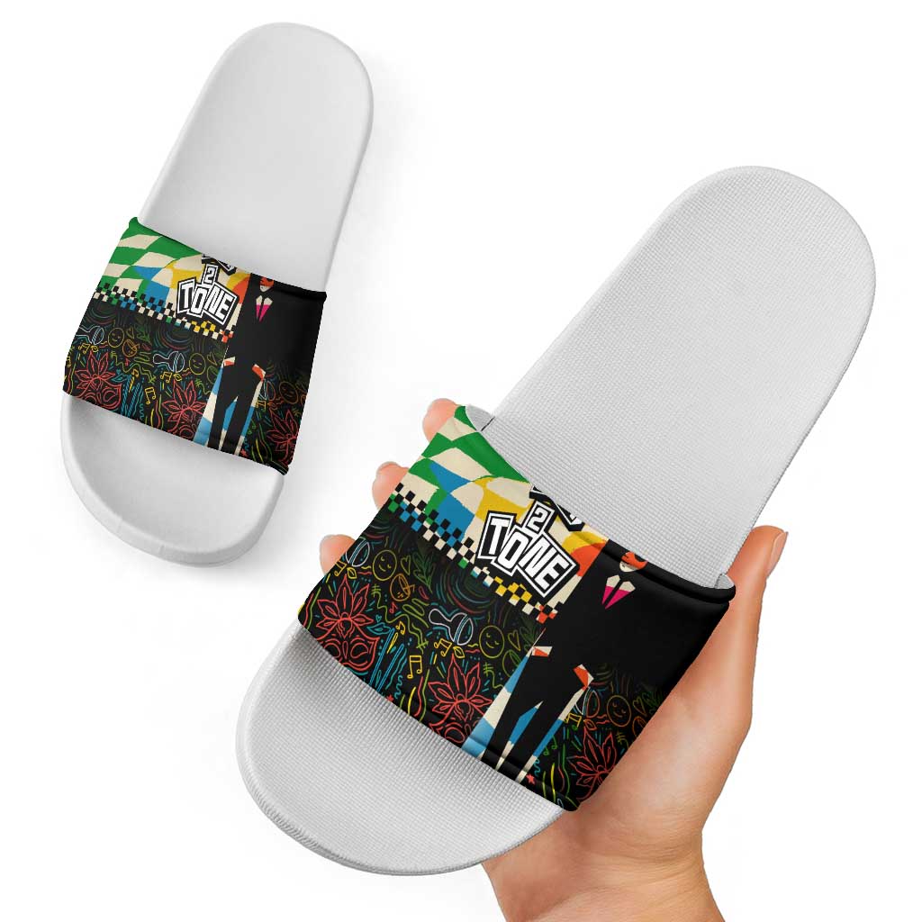 Ska Two Tone Slide Sandals with Colorful Checkerboard Music Art Carnival Festival - Wonder Print Shop