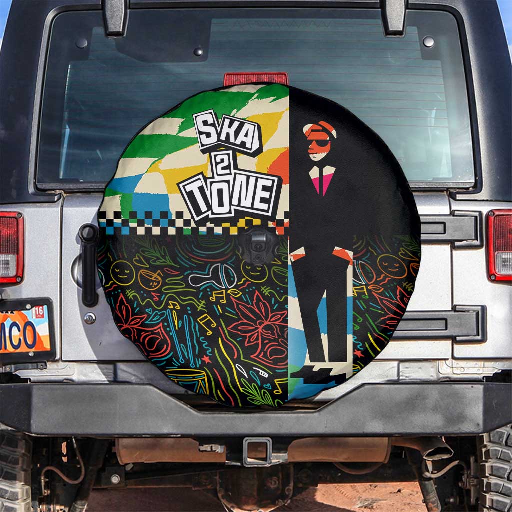 Ska Two Tone Spare Tire Cover with Colorful Checkerboard Music Art Carnival Festival - Wonder Print Shop