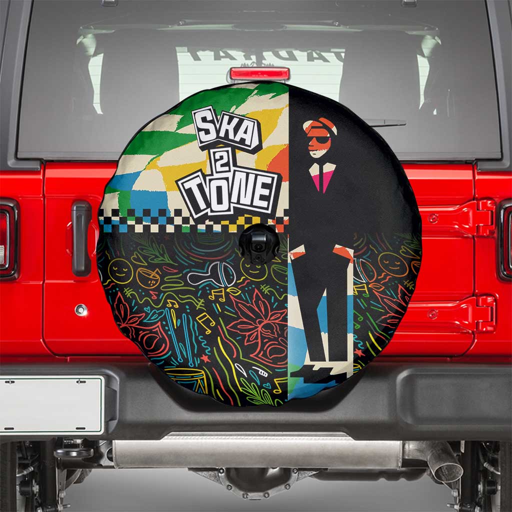 Ska Two Tone Spare Tire Cover with Colorful Checkerboard Music Art Carnival Festival - Wonder Print Shop