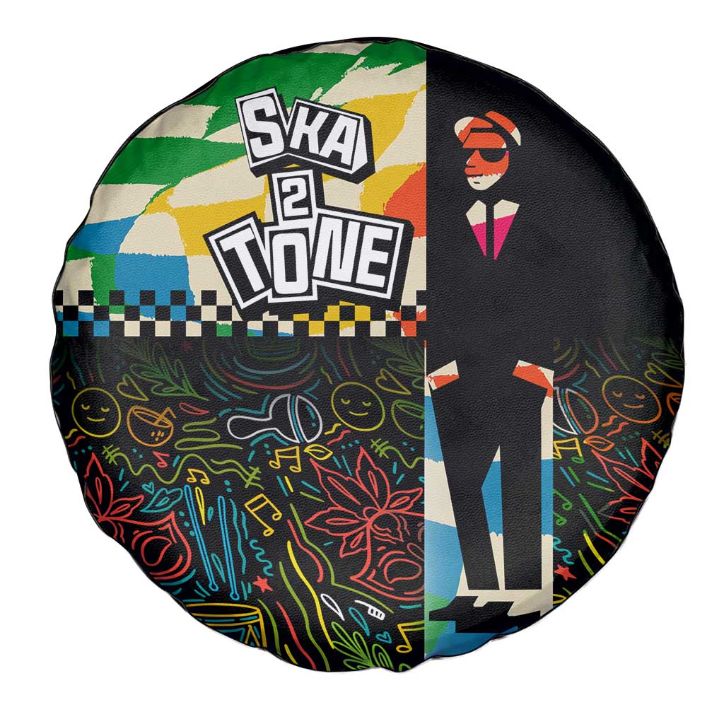 Ska Two Tone Spare Tire Cover with Colorful Checkerboard Music Art Carnival Festival - Wonder Print Shop