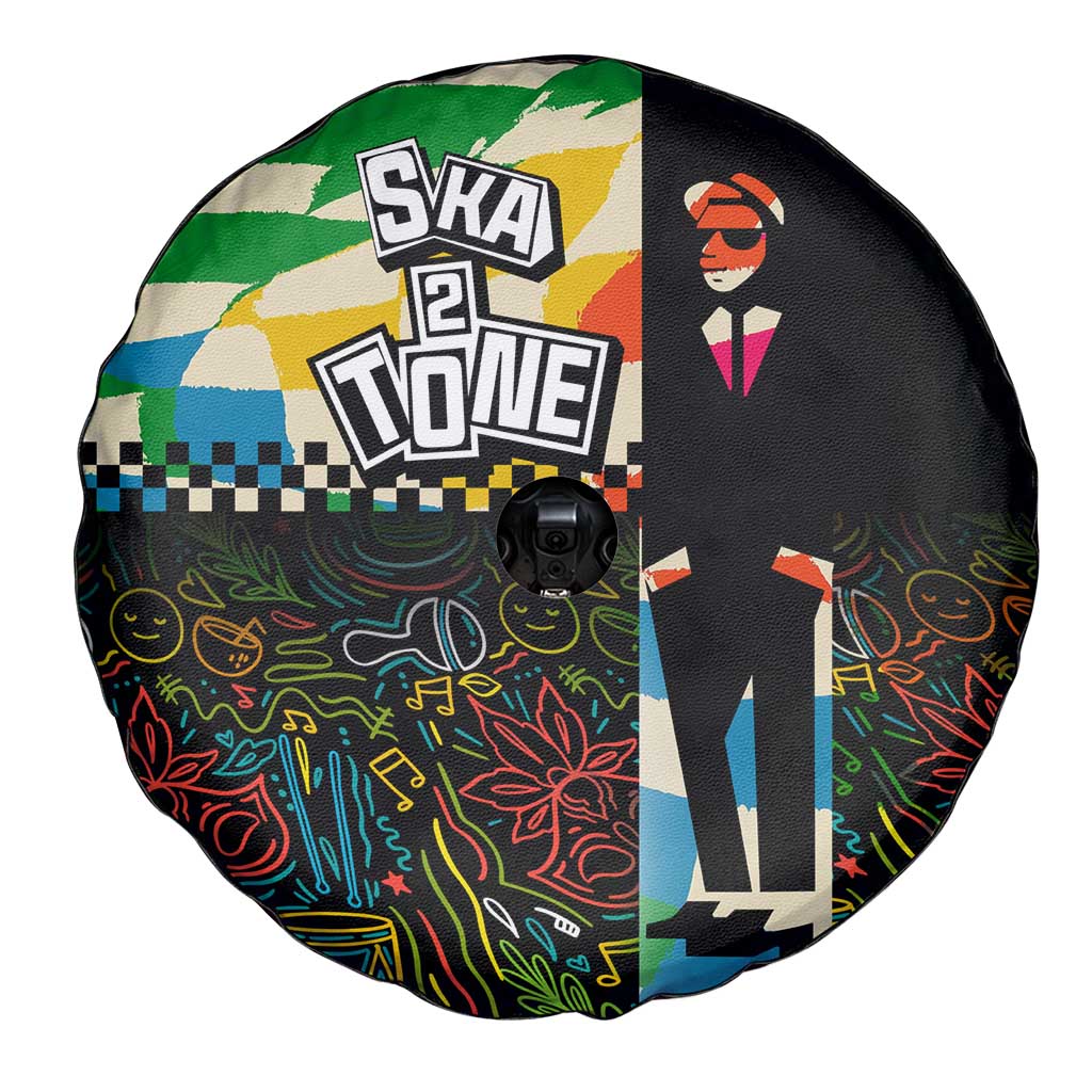 Ska Two Tone Spare Tire Cover with Colorful Checkerboard Music Art Carnival Festival - Wonder Print Shop