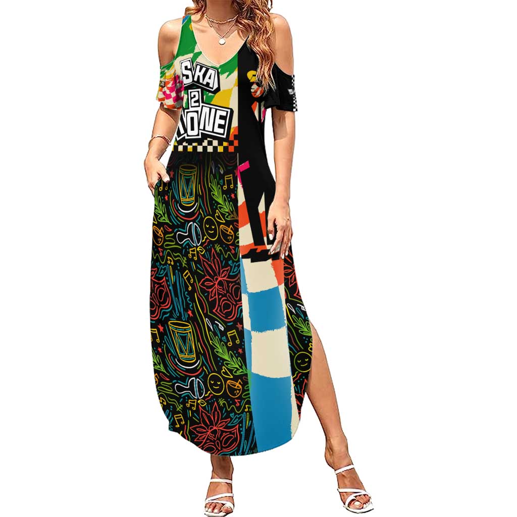 Ska Two Tone Summer Maxi Dress with Colorful Checkerboard Music Art Carnival Festival - Wonder Print Shop