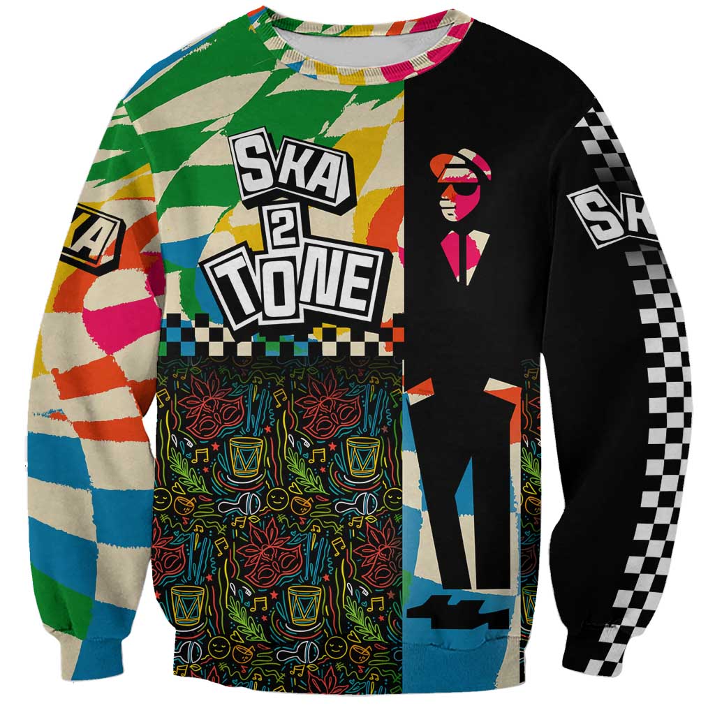 Ska Two Tone Sweatshirt with Colorful Checkerboard Music Art Carnival Festival - Wonder Print Shop