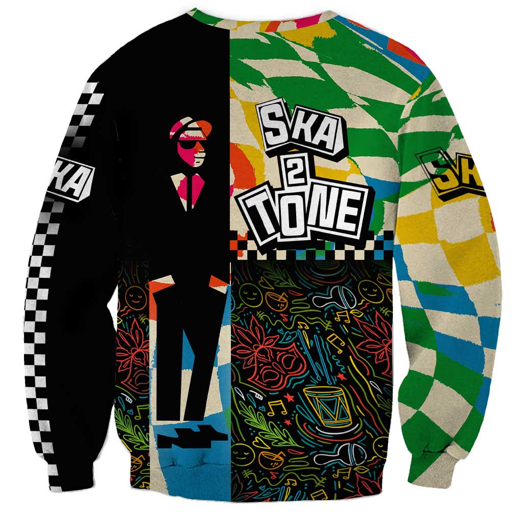 Ska Two Tone Sweatshirt with Colorful Checkerboard Music Art Carnival Festival - Wonder Print Shop