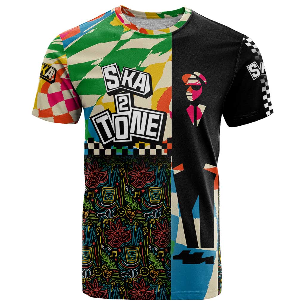 Ska Two Tone T Shirt with Colorful Checkerboard Music Art Carnival Festival - Wonder Print Shop