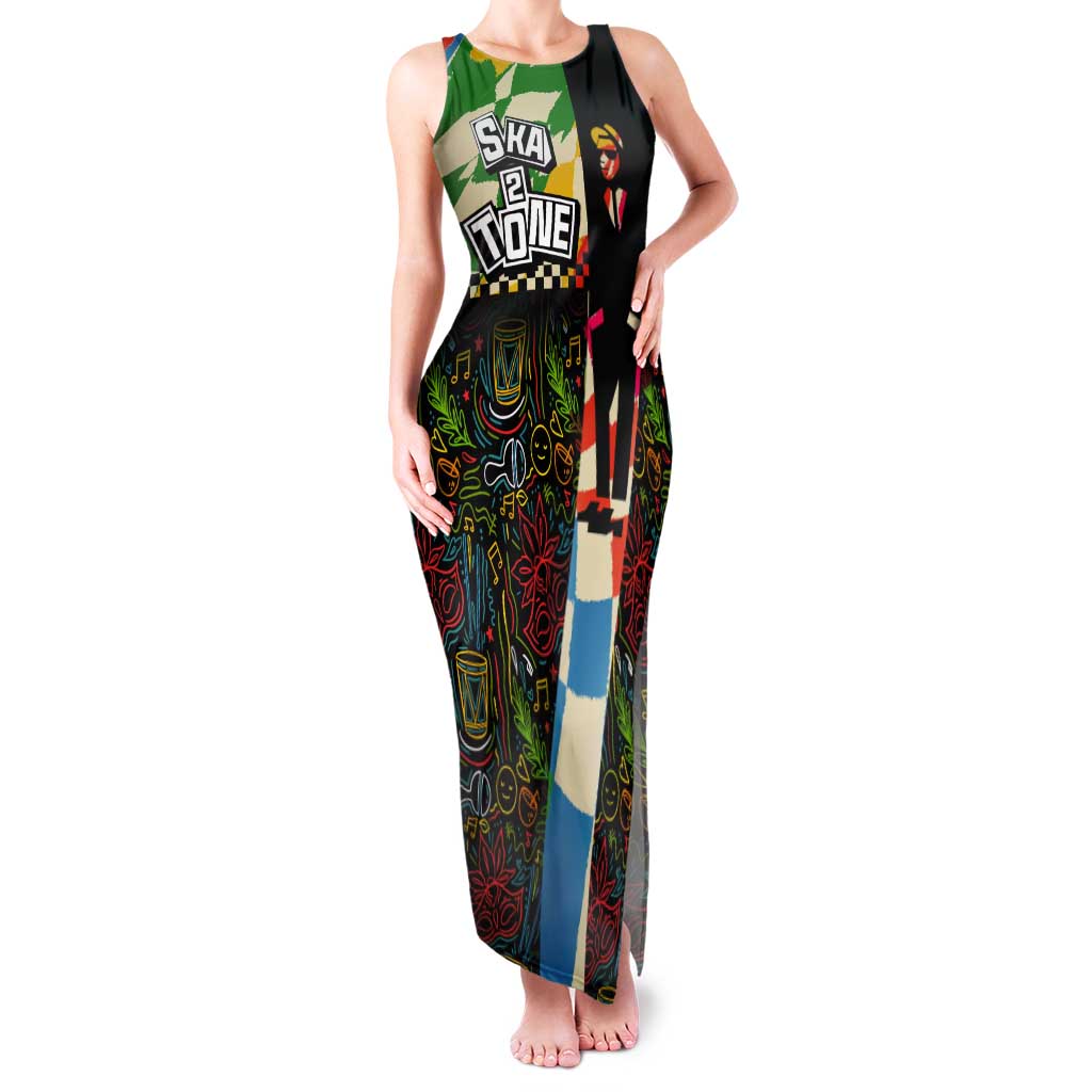 Ska Two Tone Tank Maxi Dress with Colorful Checkerboard Music Art Carnival Festival - Wonder Print Shop