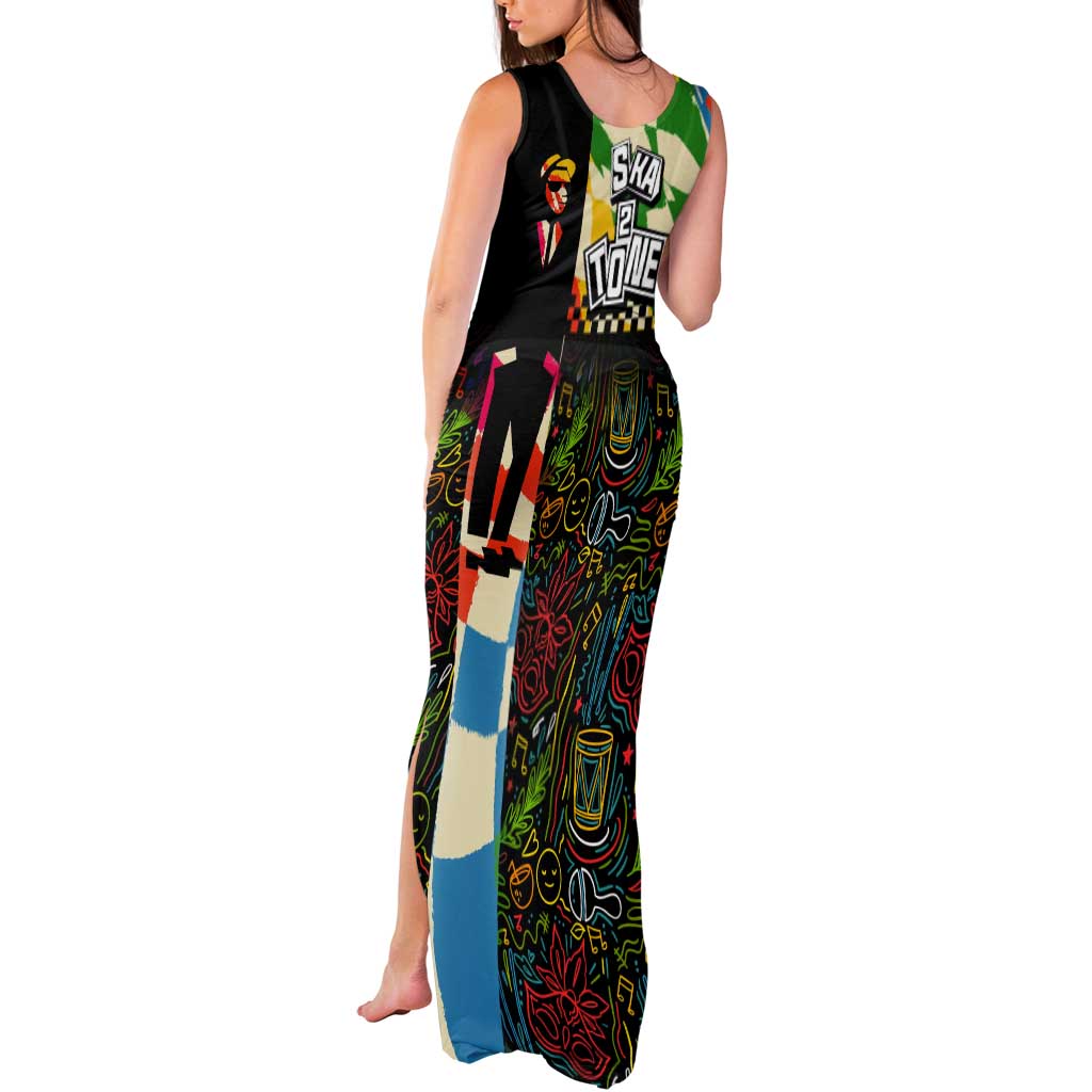 Ska Two Tone Tank Maxi Dress with Colorful Checkerboard Music Art Carnival Festival - Wonder Print Shop