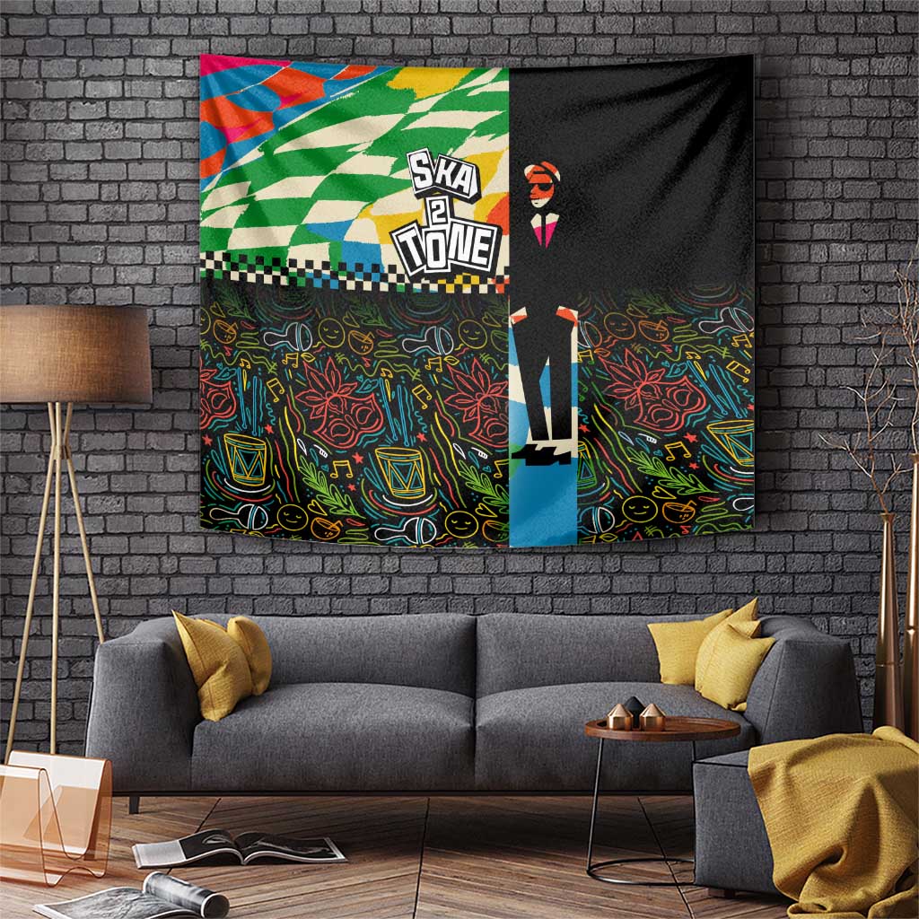 Ska Two Tone Tapestry with Colorful Checkerboard Music Art Carnival Festival - Wonder Print Shop