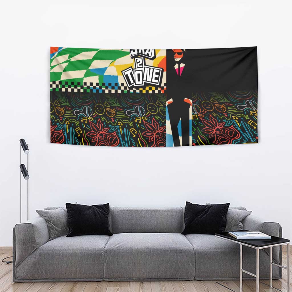 Ska Two Tone Tapestry with Colorful Checkerboard Music Art Carnival Festival - Wonder Print Shop