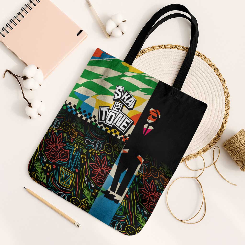 Ska Two Tone Tote Bag with Colorful Checkerboard Music Art Carnival Festival - Wonder Print Shop