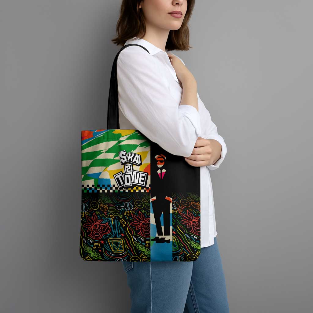 Ska Two Tone Tote Bag with Colorful Checkerboard Music Art Carnival Festival - Wonder Print Shop