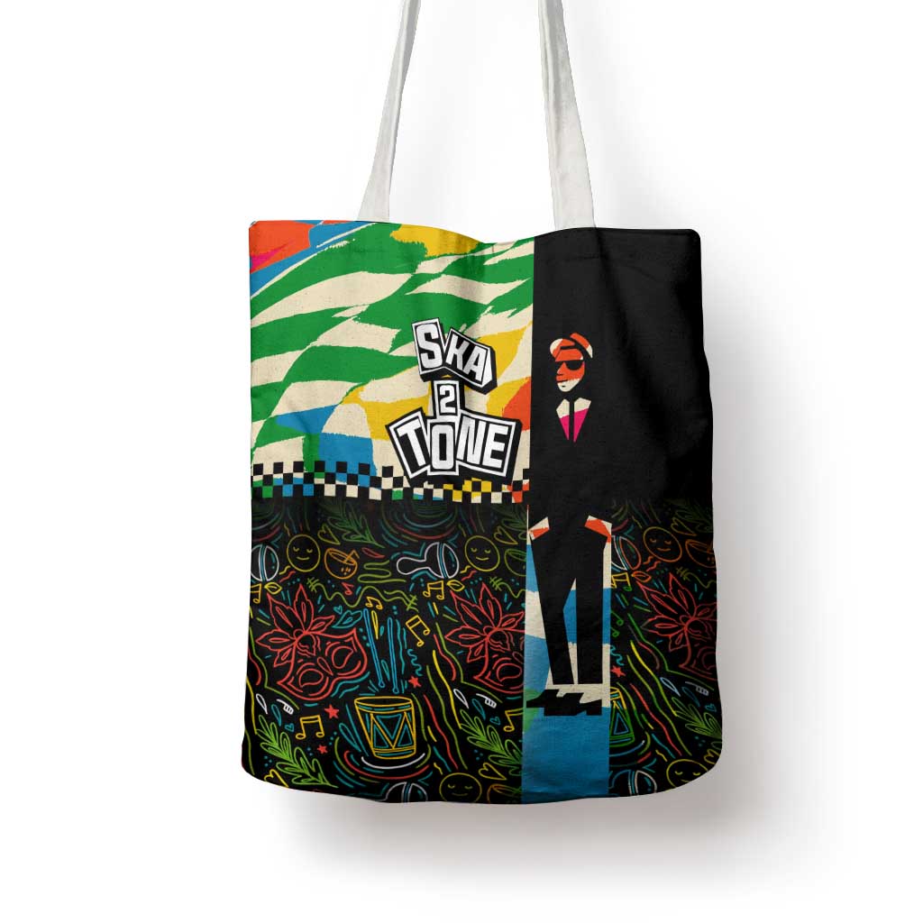 Ska Two Tone Tote Bag with Colorful Checkerboard Music Art Carnival Festival - Wonder Print Shop