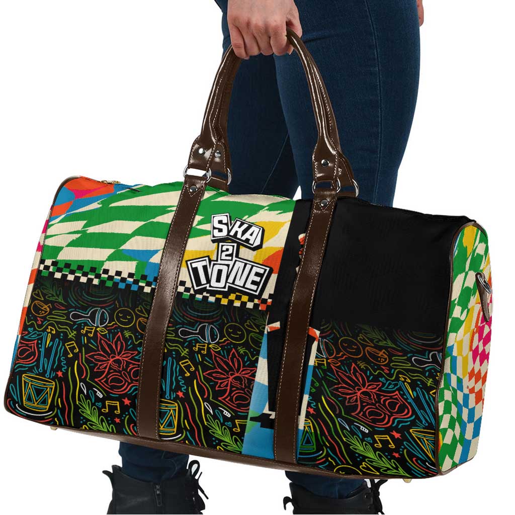 Ska Two Tone Travel Bag with Colorful Checkerboard Music Art Carnival Festival - Wonder Print Shop