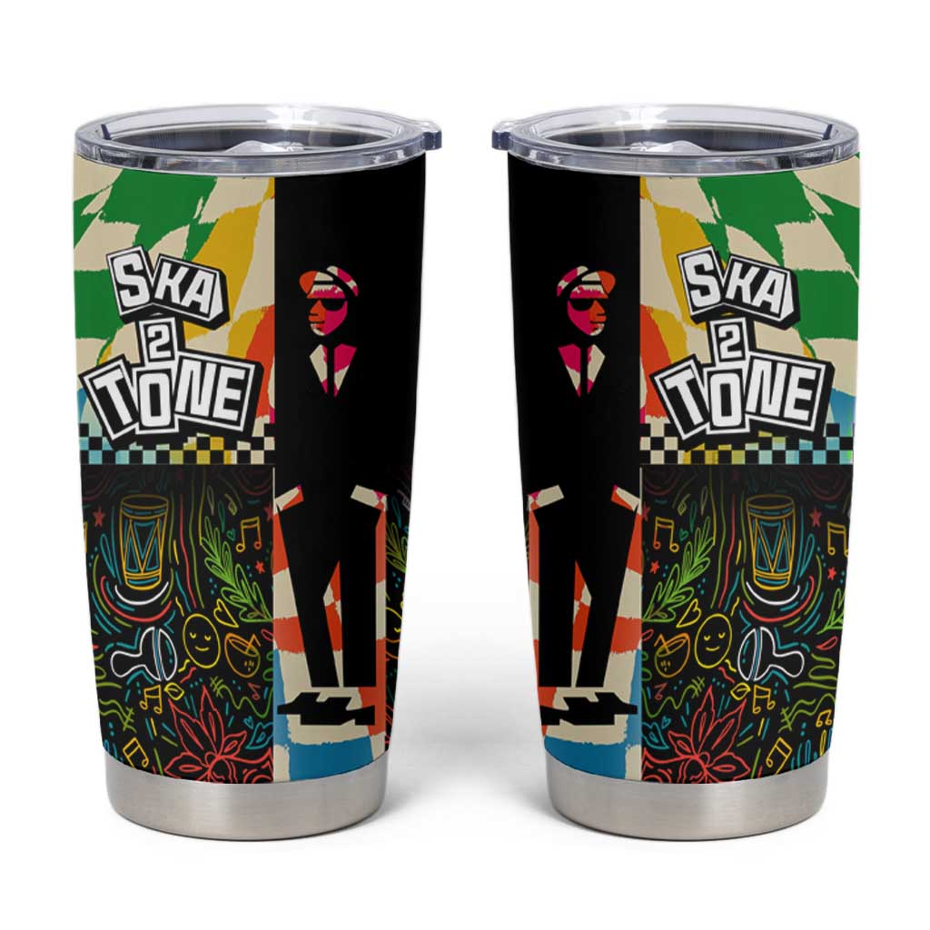 Ska Two Tone Tumbler Cup with Colorful Checkerboard Music Art Carnival Festival - Wonder Print Shop