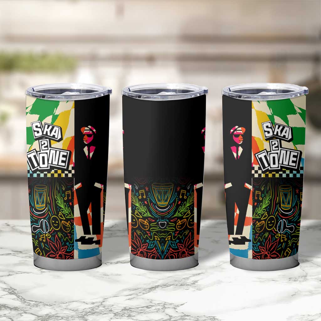 Ska Two Tone Tumbler Cup with Colorful Checkerboard Music Art Carnival Festival - Wonder Print Shop