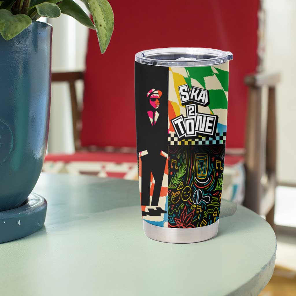 Ska Two Tone Tumbler Cup with Colorful Checkerboard Music Art Carnival Festival - Wonder Print Shop