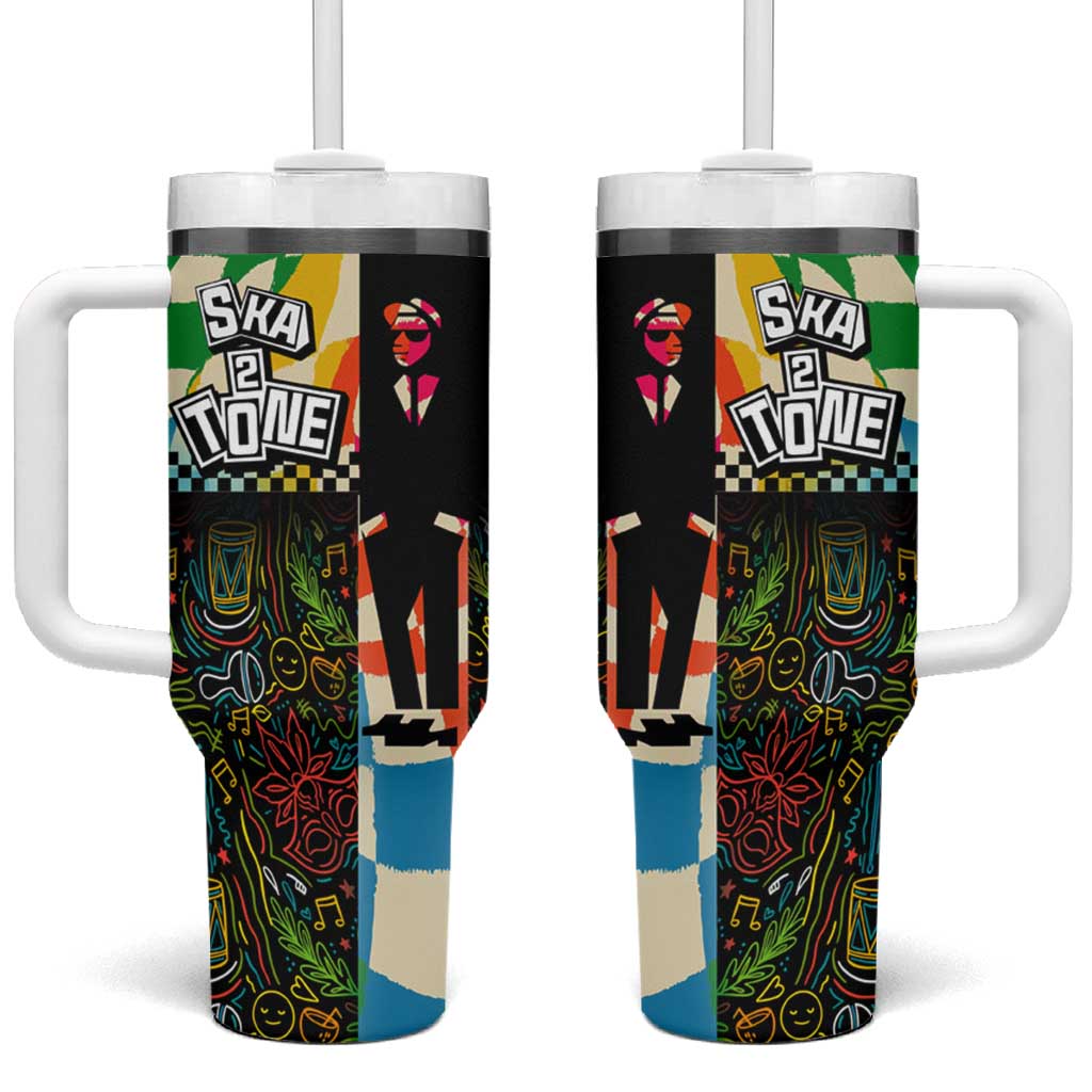 Ska Two Tone Tumbler With Handle with Colorful Checkerboard Music Art Carnival Festival - Wonder Print Shop