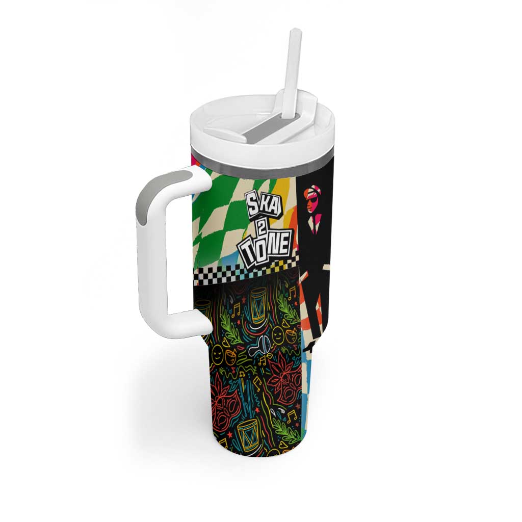 Ska Two Tone Tumbler With Handle with Colorful Checkerboard Music Art Carnival Festival - Wonder Print Shop