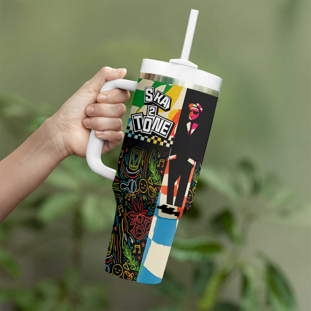 Ska Two Tone Tumbler With Handle with Colorful Checkerboard Music Art Carnival Festival - Wonder Print Shop