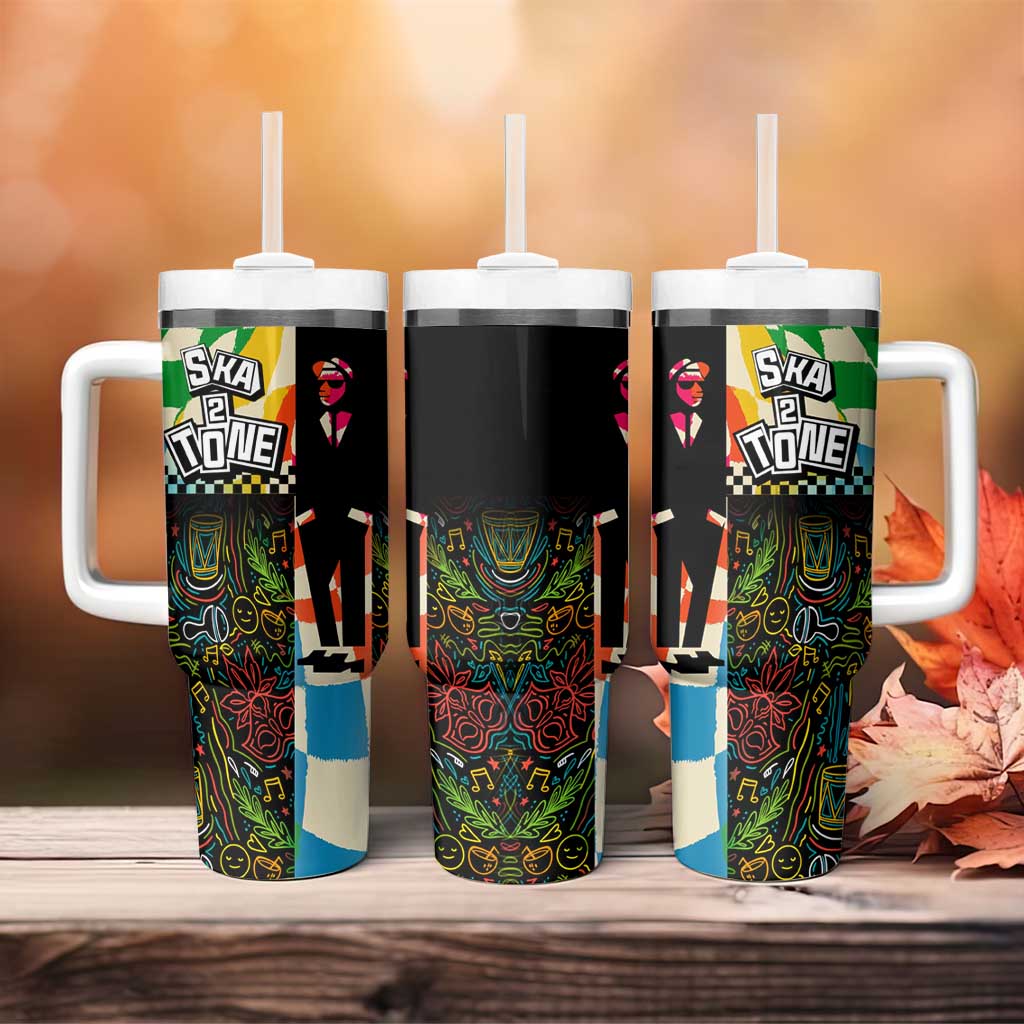 Ska Two Tone Tumbler With Handle with Colorful Checkerboard Music Art Carnival Festival - Wonder Print Shop