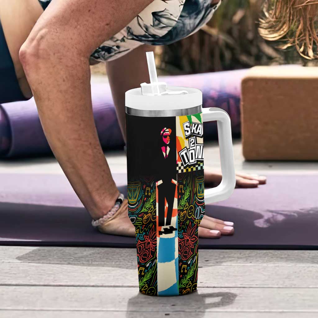 Ska Two Tone Tumbler With Handle with Colorful Checkerboard Music Art Carnival Festival - Wonder Print Shop