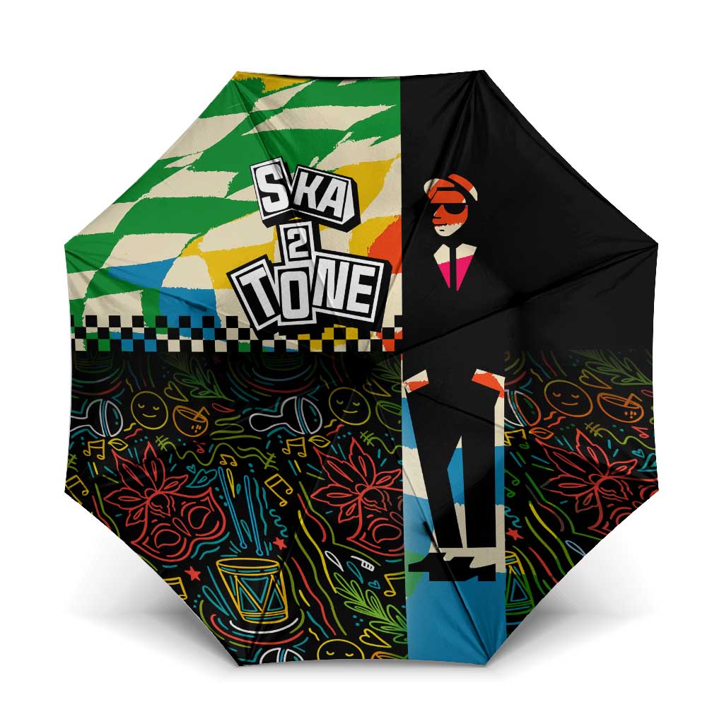 Ska Two Tone Umbrella with Colorful Checkerboard Music Art Carnival Festival - Wonder Print Shop