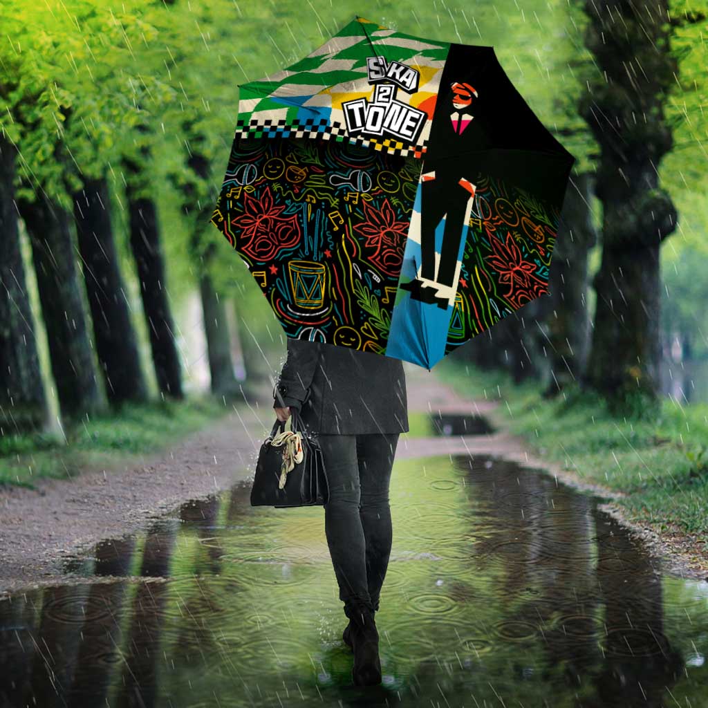 Ska Two Tone Umbrella with Colorful Checkerboard Music Art Carnival Festival - Wonder Print Shop