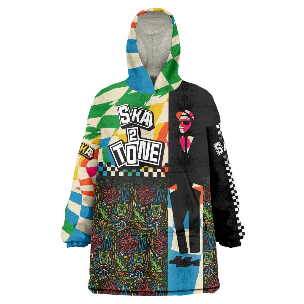 Ska Two Tone Wearable Blanket Hoodie with Colorful Checkerboard Music Art Carnival Festival - Wonder Print Shop