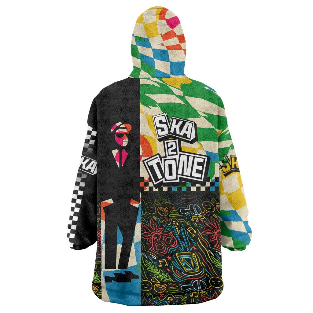 Ska Two Tone Wearable Blanket Hoodie with Colorful Checkerboard Music Art Carnival Festival - Wonder Print Shop