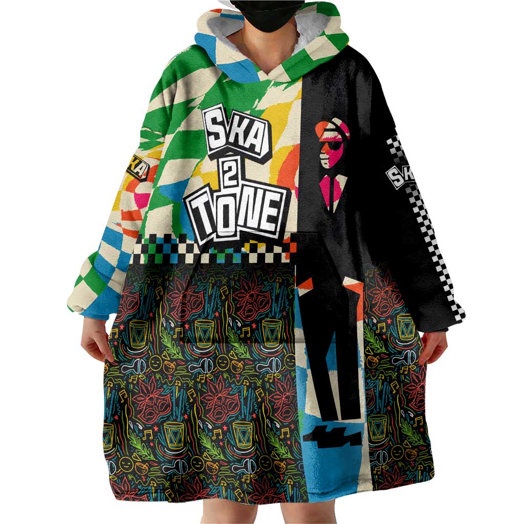 Ska Two Tone Wearable Blanket Hoodie with Colorful Checkerboard Music Art Carnival Festival - Wonder Print Shop