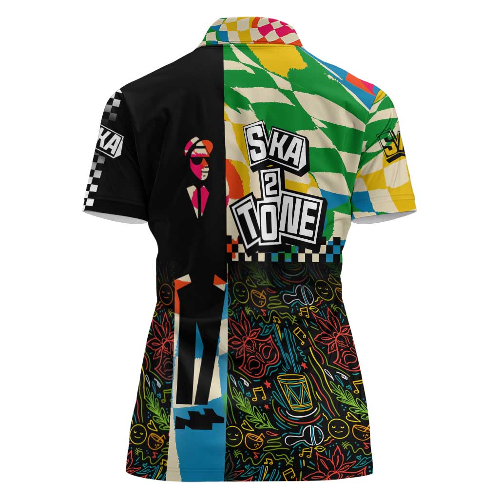 Ska Two Tone Women Polo Shirt with Colorful Checkerboard Music Art Carnival Festival - Wonder Print Shop