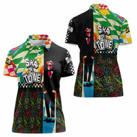 Ska Two Tone Women Polo Shirt with Colorful Checkerboard Music Art Carnival Festival - Wonder Print Shop