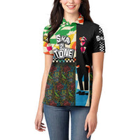 Ska Two Tone Women Polo Shirt with Colorful Checkerboard Music Art Carnival Festival - Wonder Print Shop