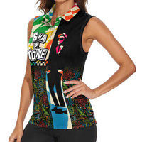 Ska Two Tone Women Sleeveless Polo Shirt with Colorful Checkerboard Music Art Carnival Festival - Wonder Print Shop