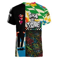 Ska Two Tone Women V-Neck T-Shirt with Colorful Checkerboard Music Art Carnival Festival - Wonder Print Shop