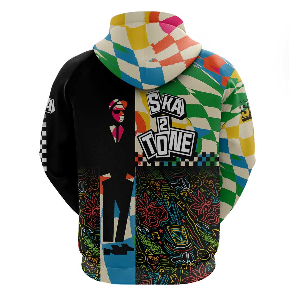 Ska Two Tone Zip Hoodie with Colorful Checkerboard Music Art Carnival Festival - Wonder Print Shop