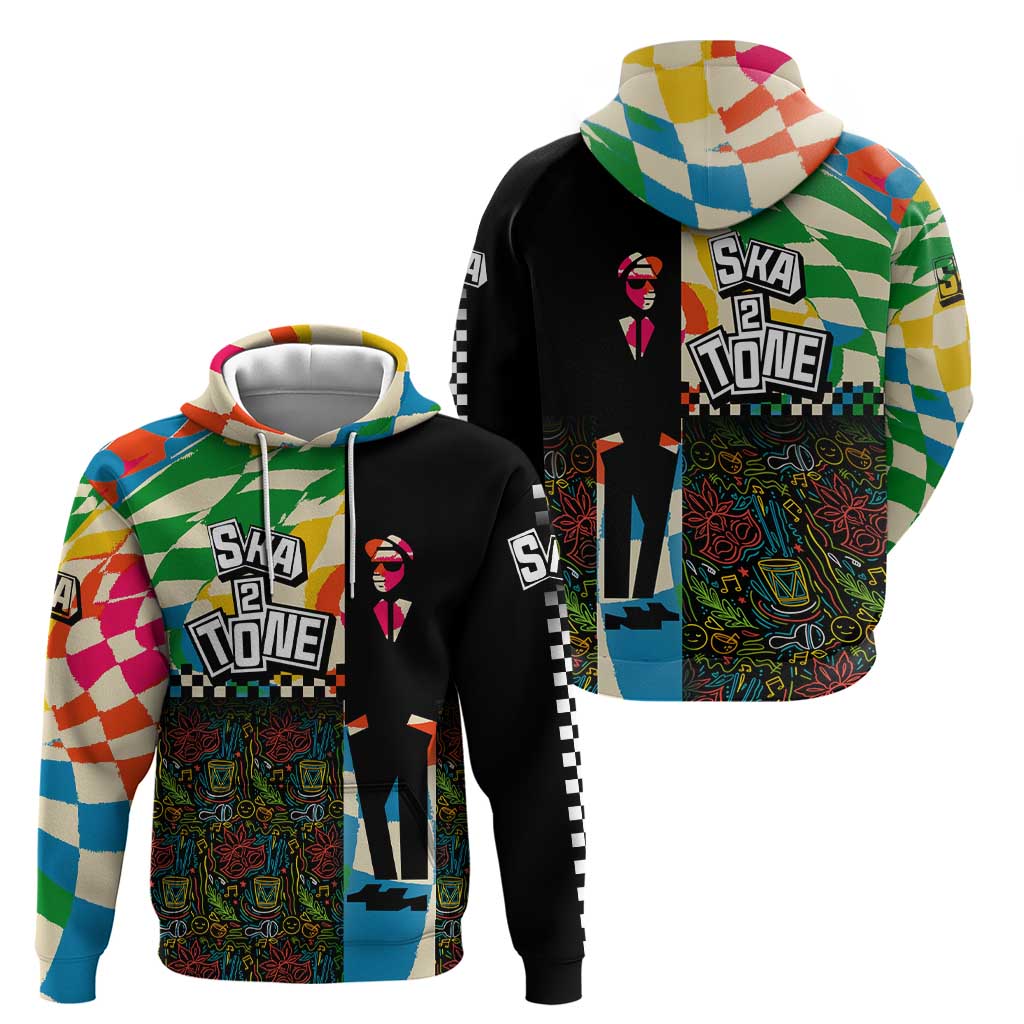 Ska Two Tone Zip Hoodie with Colorful Checkerboard Music Art Carnival Festival - Wonder Print Shop