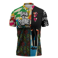 Ska Two Tone Zipper Polo Shirt with Colorful Checkerboard Music Art Carnival Festival - Wonder Print Shop