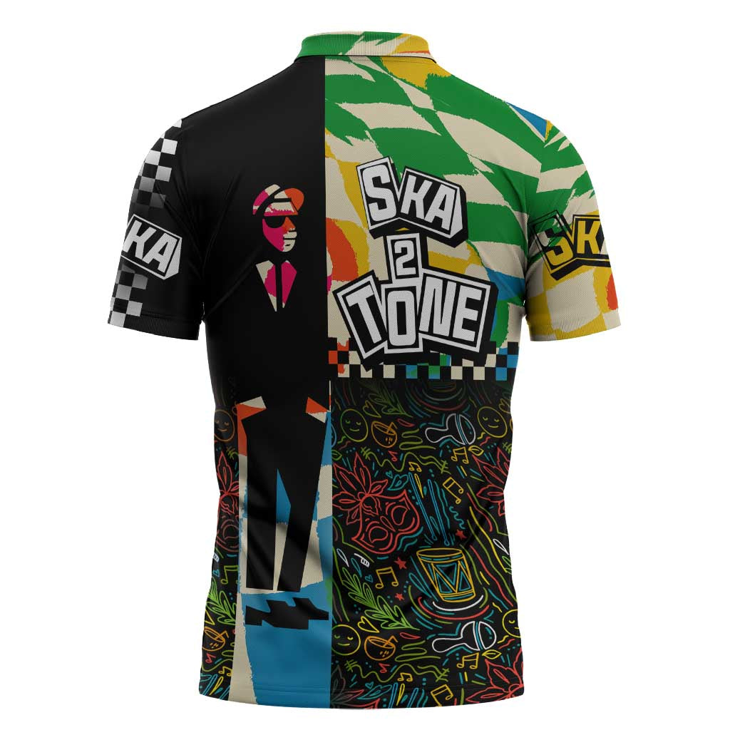 Ska Two Tone Zipper Polo Shirt with Colorful Checkerboard Music Art Carnival Festival - Wonder Print Shop