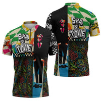 Ska Two Tone Zipper Polo Shirt with Colorful Checkerboard Music Art Carnival Festival - Wonder Print Shop