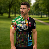 Ska Two Tone Zipper Polo Shirt with Colorful Checkerboard Music Art Carnival Festival - Wonder Print Shop