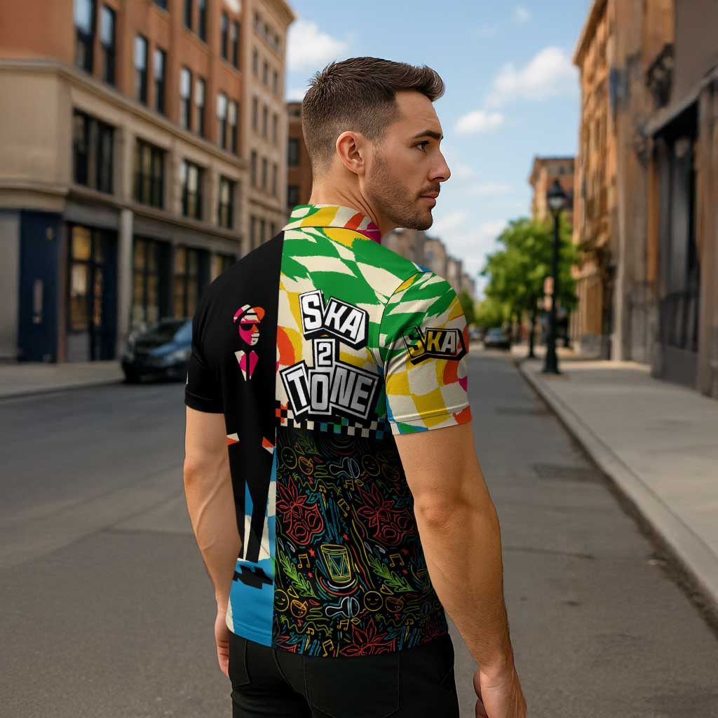 Ska Two Tone Zipper Polo Shirt with Colorful Checkerboard Music Art Carnival Festival - Wonder Print Shop