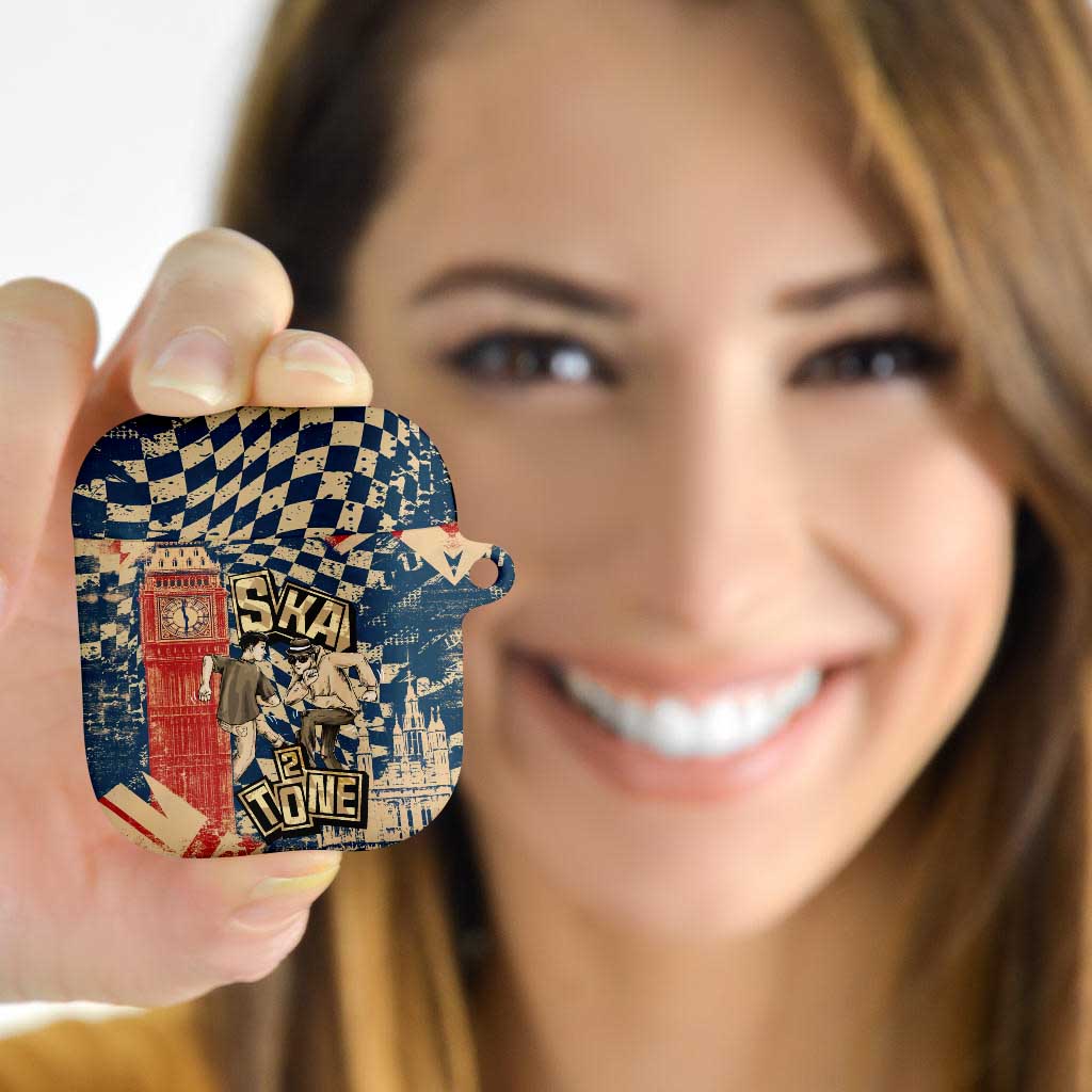 Ska 2 Tone AirPods Case Big Ben Dance Two Tone Blue Checkerboard - Wonder Print Shop