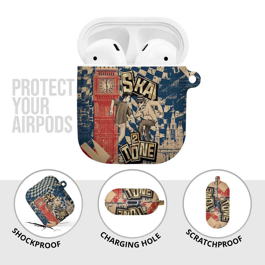 Ska 2 Tone AirPods Case Big Ben Dance Two Tone Blue Checkerboard - Wonder Print Shop