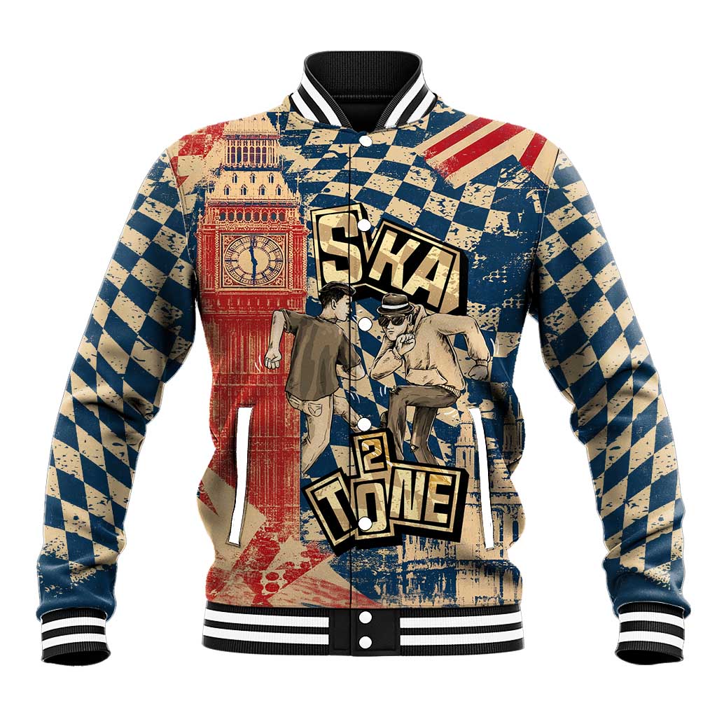 Ska 2 Tone Baseball Jacket Big Ben Dance Two Tone Blue Checkerboard - Wonder Print Shop