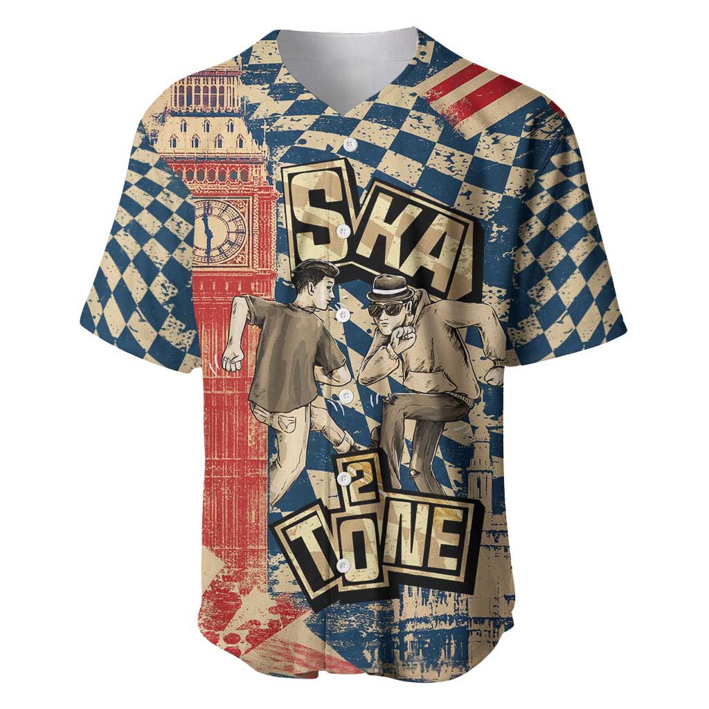 Ska 2 Tone Baseball Jersey Big Ben Dance Two Tone Blue Checkerboard - Wonder Print Shop