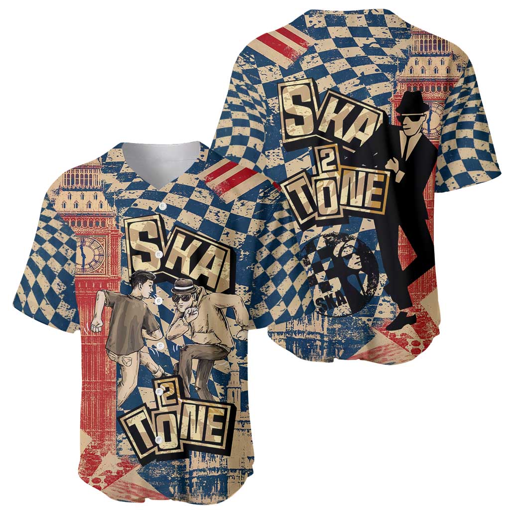 Ska 2 Tone Baseball Jersey Big Ben Dance Two Tone Blue Checkerboard - Wonder Print Shop